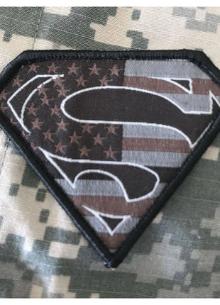 BuckUp Tactical Morale Patch Hook Superman USA Black Gray Tan Patches 2.75".