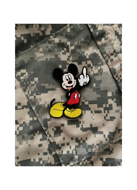MICKEY MOUSE MIDDLE FINGER CUTOUT MORALE PATCH.
