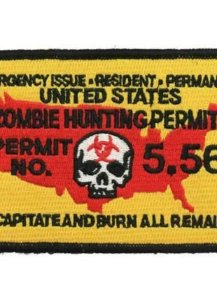 ZOMBIE HUNTING PERMIT PATCH 4.25"X3.