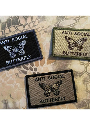 Anti Social Butterfly Monarch Morale Funny Patches 3x2".