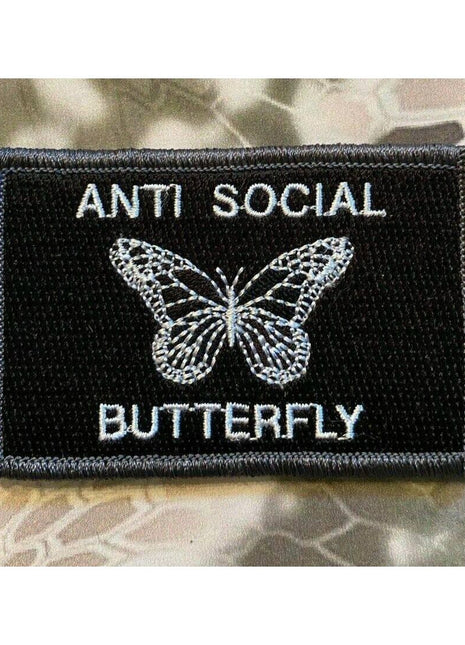Anti Social Butterfly Monarch Morale Funny Patches 3x2".