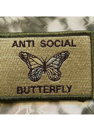 Anti Social Butterfly Monarch Morale Funny Patches 3x2".