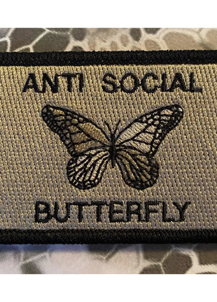 Anti Social Butterfly Monarch Morale Funny Patches 3x2".