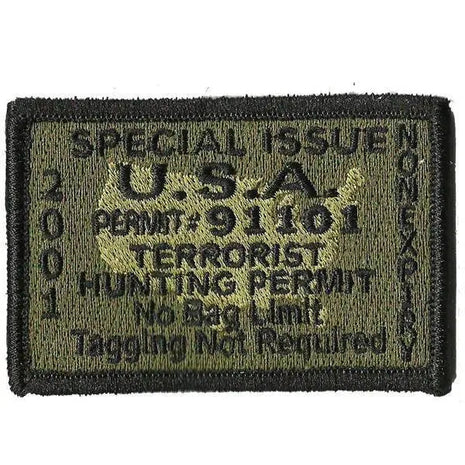 BuckUp Tactical Morale Patch Hook Terrorists Hunting Permit Patches 3x2".