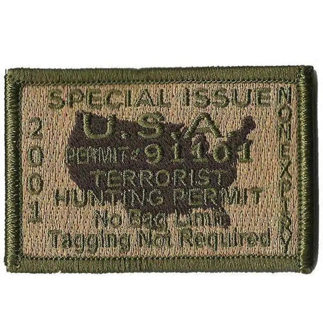 BuckUp Tactical Morale Patch Hook Terrorists Hunting Permit Patches 3x2".