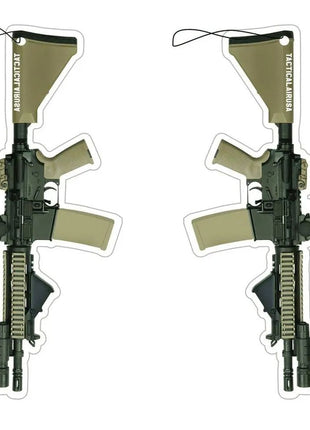 TACTICAL BLACK AND DESERT TAN AR15 WITH MRO AND FLASHLIGHT AIR FRESHNER.