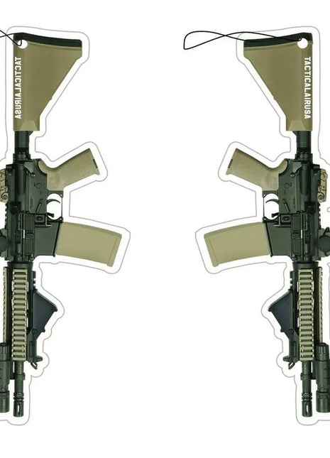TACTICAL BLACK AND DESERT TAN AR15 WITH MRO AND FLASHLIGHT AIR FRESHNER.