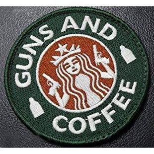 Velcro® Hook Backing Starbucks Guns and Coffee Morale Funny 3".