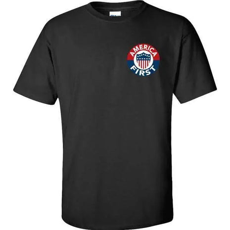 AMERICA FIRST! - BLACK T-SHIRT 100% MADE IN USA S M L XL 2XL 3XL 4XL 5XL.