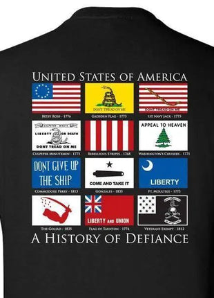 HISTORY OF DEFIANCE T-SHIRT - BLACK S M L XL 2XL 3XL 4XL 5XL.