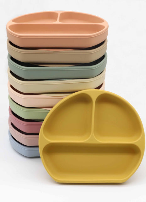 Baby Silicone Compartment Plate With Wooden Spoon