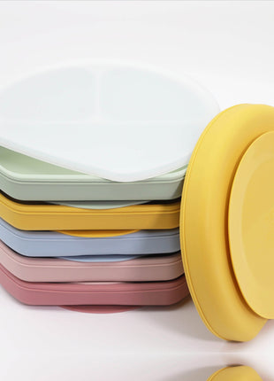 Baby Silicone Compartment Plate With Wooden Spoon