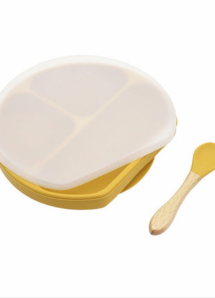 Baby Silicone Compartment Plate With Wooden Spoon