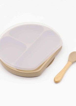 Baby Silicone Compartment Plate With Wooden Spoon