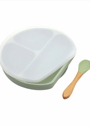Baby Silicone Compartment Plate With Wooden Spoon