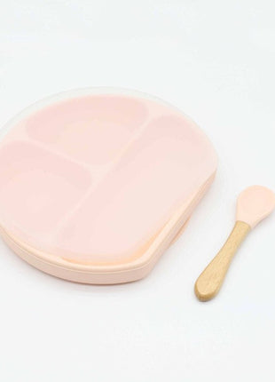 Baby Silicone Compartment Plate With Wooden Spoon