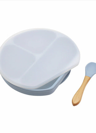 Baby Silicone Compartment Plate With Wooden Spoon