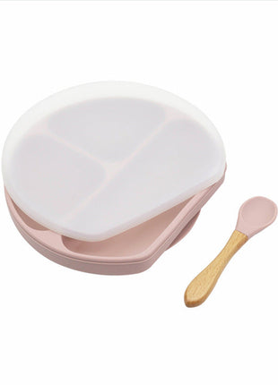 Baby Silicone Compartment Plate With Wooden Spoon