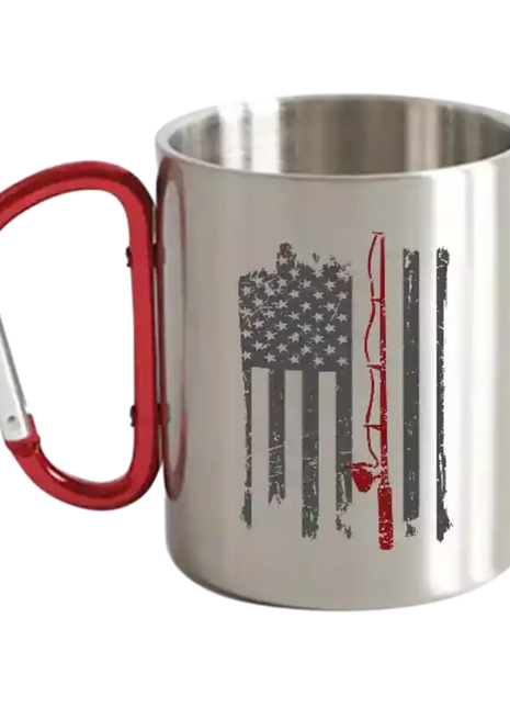 Fishing Rod American Flag Carabiner Mug 12oz