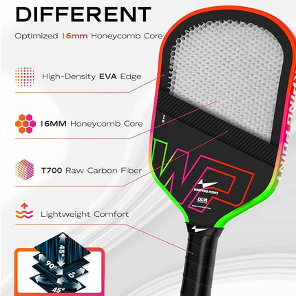 Neon Pickleball Paddle 16mm Core in Green, Pink & Orange Warping Point