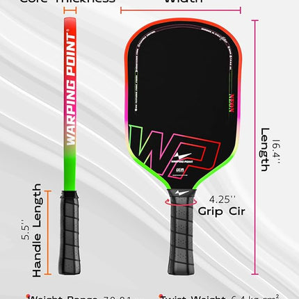Neon Pickleball Paddle 16mm Core in Green, Pink & Orange Warping Point