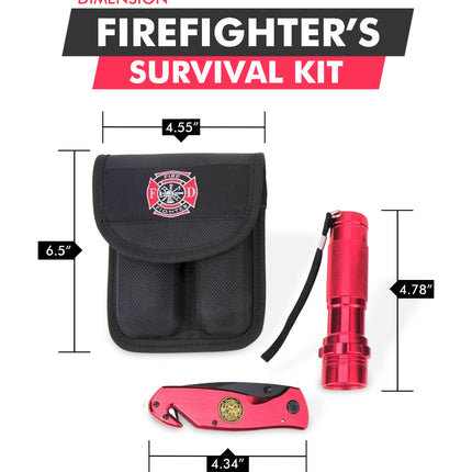 Survival Knife and Flashlight Set - Red Finish - Firefighter - LED