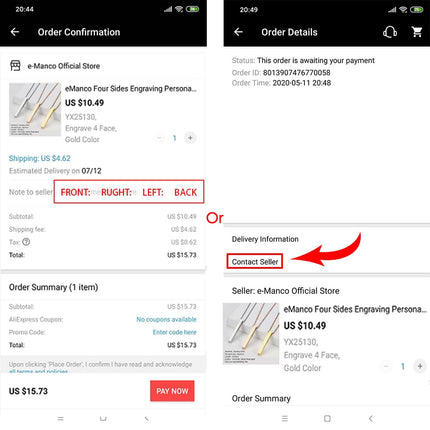 Emanco Four Sides Engraving Personalized Square Bar Custom Name