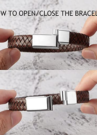Roman Numerals Engraved Mens Bracelet, Woven Braided Leather Bracelet