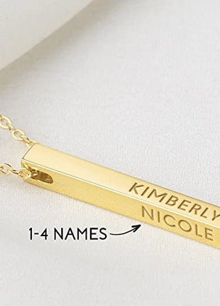 Personalized Mother Necklace, 4 Side Bar Necklace, Kids Names Necklace