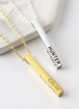 Personalized Mother Necklace, 4 Side Bar Necklace, Kids Names Necklace