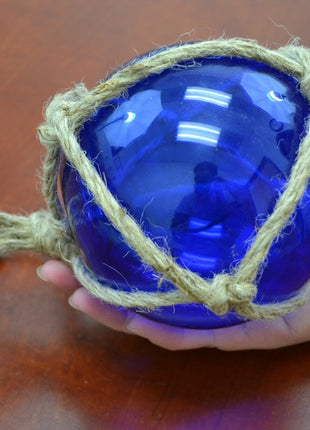 Reproduction Cobalt Blue Glass Ball With Fishing Net 5"