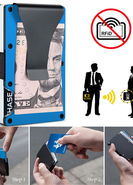 Metal Wallet with Money Clip Front Pocket RFID Card Holder Men Women