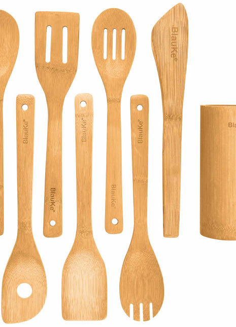 Bamboo Kitchen Utensils Set 8-Pack - Wooden Cooking Utensils for