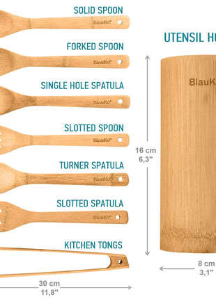 Bamboo Kitchen Utensils Set 8-Pack - Wooden Cooking Utensils for