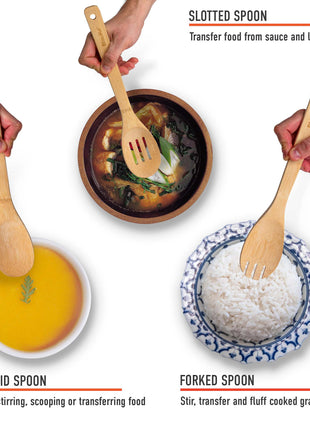 Bamboo Kitchen Utensils Set 8-Pack - Wooden Cooking Utensils for