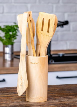 Bamboo Kitchen Utensils Set 8-Pack - Wooden Cooking Utensils for