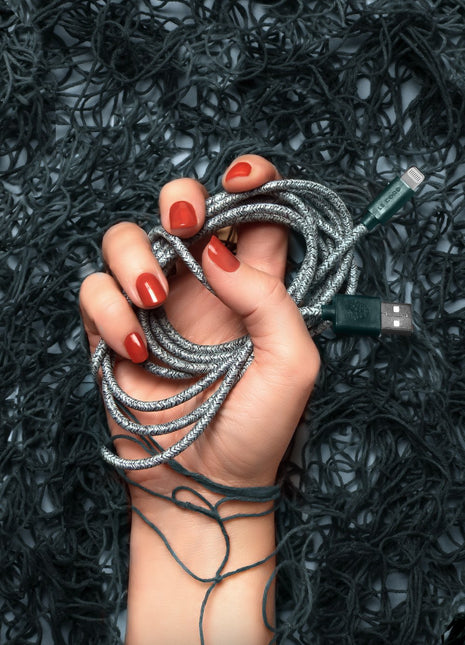 Green iPhone Lightning cable · 2 meter · Made of recycled fishing nets