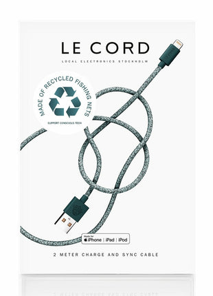 Green iPhone Lightning cable · 2 meter · Made of recycled fishing nets