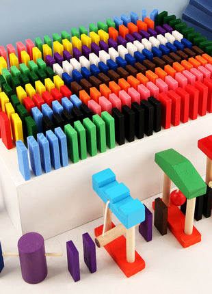 Wooden Domino Blocks Building Toy Kits Color Sort Rainbow