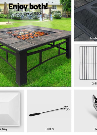 Grillz Fire Pit BBQ Grill Ice Bucket 4-In-1 Table