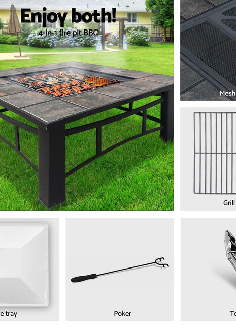 Grillz Fire Pit BBQ Grill Ice Bucket 4-In-1 Table