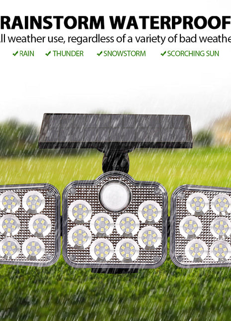 Solar Outdoor Lights 138 LED 3-Head Adjustable 360°Rotating Wide-Angle