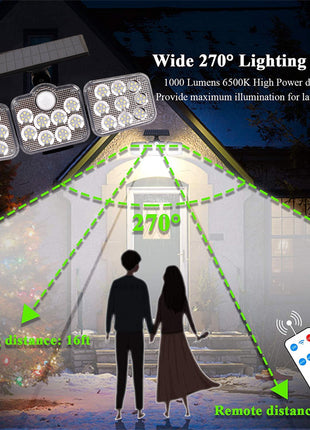 Solar Outdoor Lights 138 LED 3-Head Adjustable 360°Rotating Wide-Angle