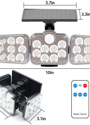 Solar Outdoor Lights 138 LED 3-Head Adjustable 360°Rotating Wide-Angle