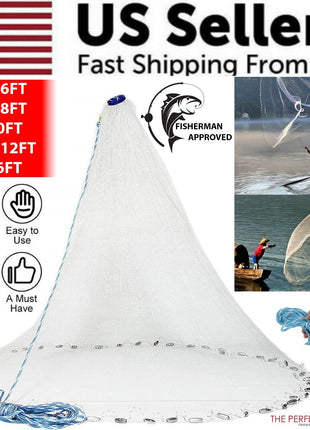 6/8/10/12/16FT Fishing Cast Net Bait Easy Throw Hand Cast Strong Nylon