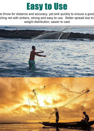 6/8/10/12/16FT Fishing Cast Net Bait Easy Throw Hand Cast Strong Nylon