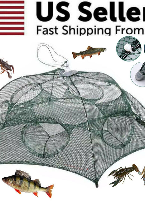Fishing Bait Trap Crab Net Crawdad Shrimp Cast Dip Cage Fish Minnow