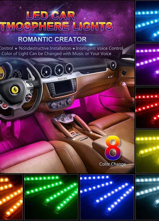 RGB Car LED Light Strips, Sound Activated with Remote Control, 48