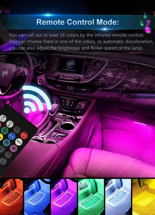 RGB Car LED Light Strips, Sound Activated with Remote Control, 48