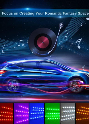 RGB Car LED Light Strips, Sound Activated with Remote Control, 48